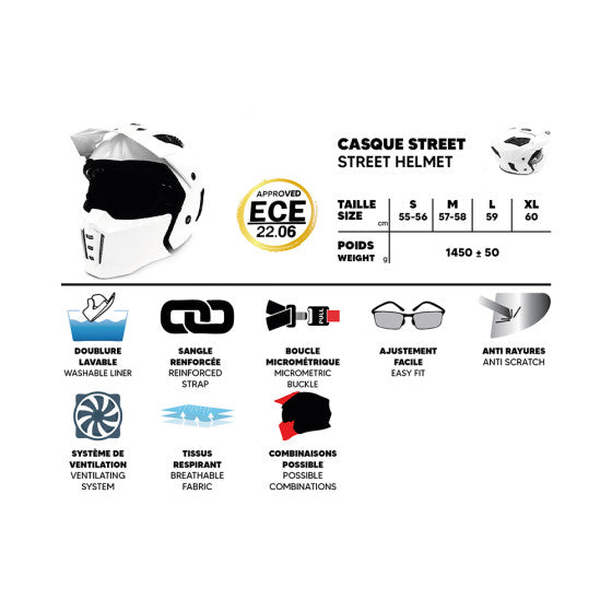 FRV white street helmet (size S to XL) Approved